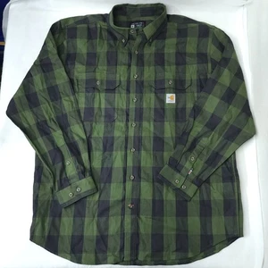 Camisa Carhartt Para Hombre XL FR Resistente Flexible Sarga Botón Suelta Peso Medio Verde A Cuadros - Imagen 1 de 10