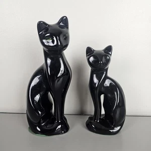 Statuina ceramica gatti neri moderni metà secolo vintage retrò 8" e 10" arredamento casa - Foto 1 di 12