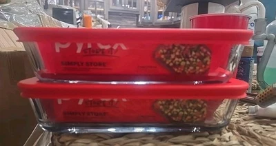 Set Of 2 Pyrex 7210 H Rectangular 3 cups Baking Storage Red Lids Made In USA - Image 1 of 4