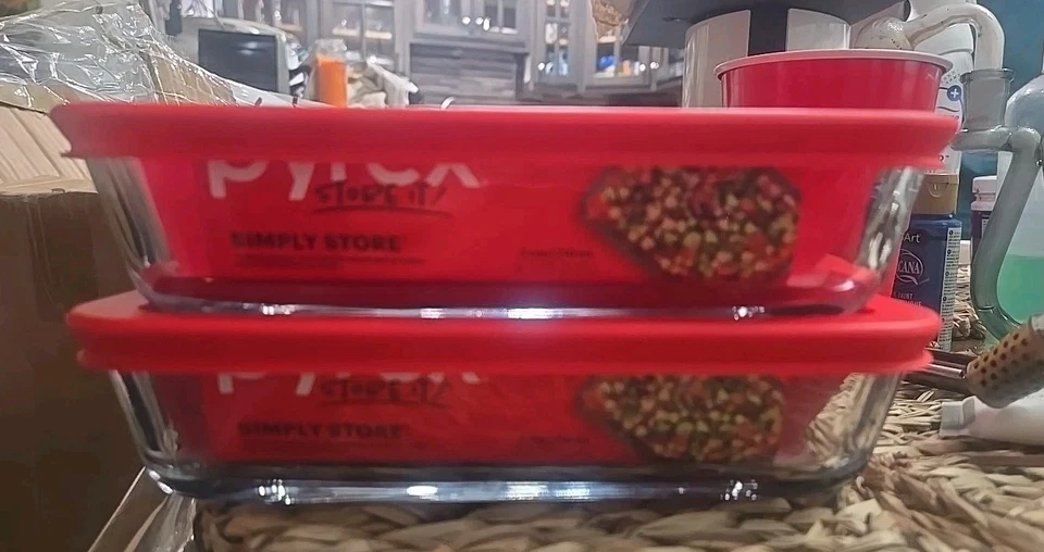 Pyrex 7210 H Rectangular 3 cups Baking Storage Red Lids Made In USA - Image 1 of 4