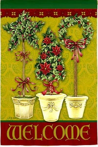 NEW BEAUTIFUL EVERGREEN CHRISTMAS GARDEN FLAG WINTER TOPIARY WELCOME 12.5x18 - Picture 1 of 1
