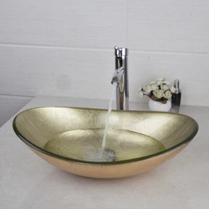 Hand Malerei Runde Waschbecken Waschbecken Gehärtetem Waschbecken Wasserhahn Set - Bild 1 von 9