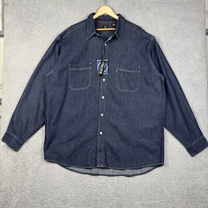 Camicia Levis uomo XL denim lavaggio scuro bottoni vintage fondo di magazzino anni 90 vestibilità ampia - Foto 1 di 16