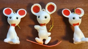 Vintage Christmas Ornaments Mouse Plastic Lot Felted Ears Hong Kong - Picture 1 of 7