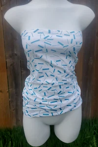 Vintage 1980's 50/50 Tube Top White with Blue Print Single Stitch Made in USA - Picture 1 of 8