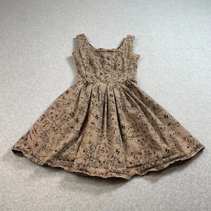 Nooworks Dress Woman XS Tan Cat Kitty Fit And Flare Novelty Art To Wear Boho - Picture 1 of 11