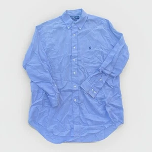 Ralph Lauren Button Down Shirt Mens 16 32-33 Yarmouth Cotton Checkered Blue - Picture 1 of 3