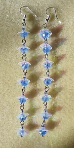 Baby blue crystal and flower bead super sparkly 10cm long dangle drop earrings - Picture 1 of 3