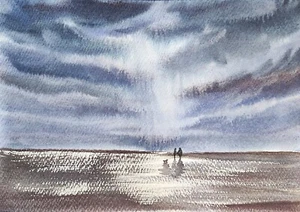 Original Painting Artwork Watercolor Modern Landscape Seascape Abstract Ocean A5 - Picture 1 of 8