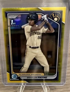 2024 Bowman Draft Braylon Payne 1st Yellow Refractor #’d /75 Brewers 1st Rounder - Picture 1 of 3