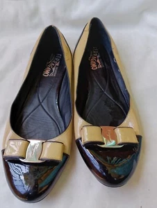 Salvatore Ferragamo Ballet Beige Women's Flats SizeUS8.5 With Bow & Leather Sole - Picture 1 of 8