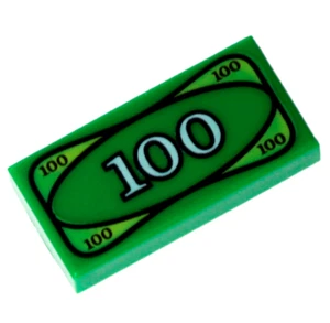 NEW LEGO - Tiles - Decorated - 1x2 Money Cash '100' Green x1 - 41016 41129 60133 - Picture 1 of 1