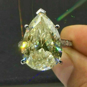 Ausgefallener gelber Moissanit-Verlobungsring Ehering 4 kt Birne 14 kt Weißgold-Finish - Bild 1 von 3