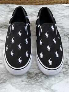 Polo Ralph Lauren uomo slip on casual sneakers Thompson all over pony nero taglia 10 - Foto 1 di 8