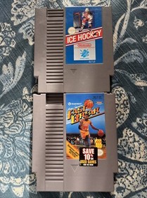 Sport Game Lot - Magic Johnson's Fast Break + Ice Hockey (Nintendo NES) Tested