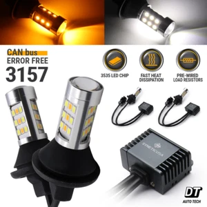 Syneticusa 3157 LED DRL Switchback Turn Signal Parking Light Bulbs White/Amber - Foto 1 di 8