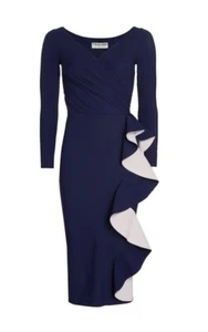 NWT Chiara Boni Sangiovanna Fitted Ruffle Dress 8U.S./44IT Navy MSRP$750 - Picture 1 of 11