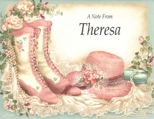 Personalized Theresa Victorian Pink Hat Shoes Blank Inside Note Cards - Set of 7 - Picture 1 of 2