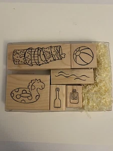 CTMH S583 Pool Fun 6 Wood Mounted Rubber Stamps EUC RS4 - Picture 1 of 8