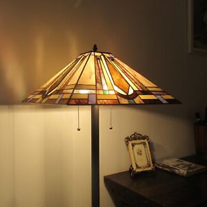 Tiffany Mission Floor Lamp Stained Glass Vintage Standing Lighting W16"H 65"