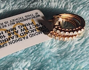 10K ROSE GOLD DIAMOND EARRINGS MINI HOOPS WITH 1/8CTTW DIAMONDS 8 DIAMONDS ON EA - Picture 1 of 4