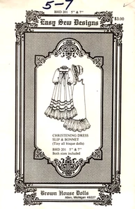 Vestido de Bautizo, Gorro, Patrón Deslizante Marrón Casa Muñecas BHD 201, 5" 7" Muñecas - Imagen 1 de 1