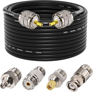 50ft RG58 50 Ohm Coax Cable with PL259 & UHF Adapter for Ham Radio & CB - Zdjęcie 1 z 12