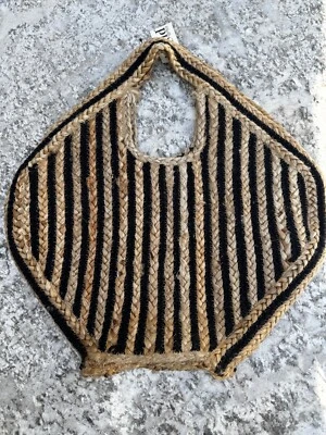 NWT-Large Black & Natural Jute Striped Beach Bag, Trapeze Tote - Image 1 of 2