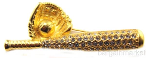 Gold tone Baseball Softball Glove Bat Ball Brooch Pin - Picture 1 of 3