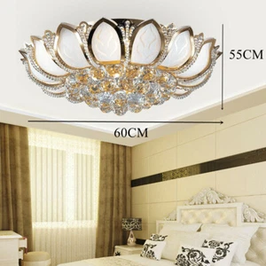 Flush Mount LED Ceiling Lamp K9 Crystal Chandelier Pendant Lotus Light Fixture - Picture 1 of 14