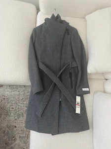 NWT Calvin Klein Women's Grey Wool Blend Belted Wrap Coat Size XS, Retail $400 - Picture 1 of 3