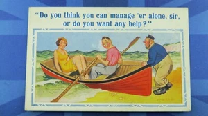 Saucy XL Donald McGill Comic Postcard 1930s Rowing Boat Innuendo Stocking Garter - Picture 1 of 2