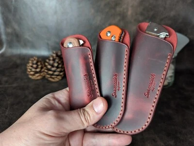 Estuche de cuchillo hecho a mano, bolsa de cuchillo de cuero, estuche de cuero para cuchillo de bolsillo, bolsillo EDC Foto 1 de 4