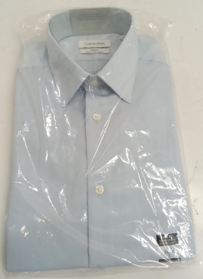 Calvin Klein 14.5 32/33 Men Slim-Fit Blue Long-Sleeve Button CK Dress Shirt