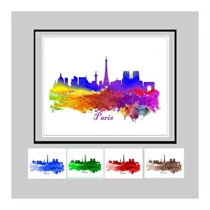Canvas Paris France Skyline Cityscape Art Giclee Print Poster & Canvas Wrap - Picture 1 of 14