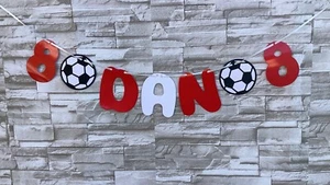 Personalised Football Birthday Banner Premier League Colours Red & White - Picture 1 of 4