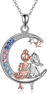 Crescent Moon Star Sisters Necklace CZ Pendant 925 Sterling Silver Jewelry Gifts - Picture 1 of 5