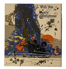 Christmas Card 1929 Swan Sleigh Art Deco Buzza Skating Winter Scene VINTAGE