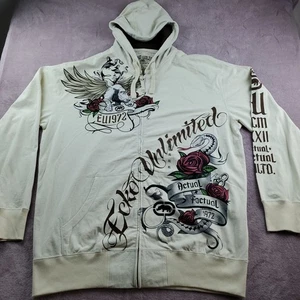 Ecko Unltd Hoodie Embroidered Graphic Art Men's Beige Size XLarge Full Zip - Picture 1 of 23
