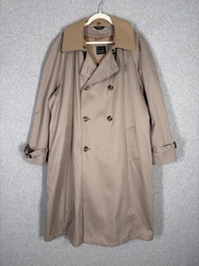 Vintage Jos A Bank Trench Coat Mens 42R Tan Cotton Wool Belted Removable Liner - Picture 1 of 17