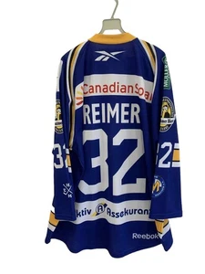 Maglia Reebok Hockey Gamewear München EHC Munich Reimer #32 XXL blu oro #18 - Foto 1 di 10