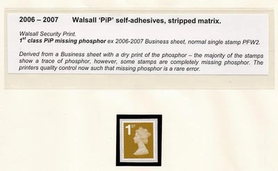 Specialist Machin MISSING PHOSPHOR Walsall PFW2NP 1st Gold ex Type 5 Cat £200 — 第 1/2 张图片