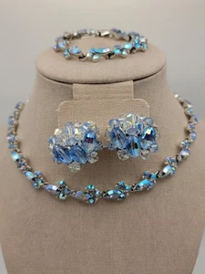 Vintage signierte Coro Blue Aurora Borealis Parure LESEN  - Bild 1 von 12