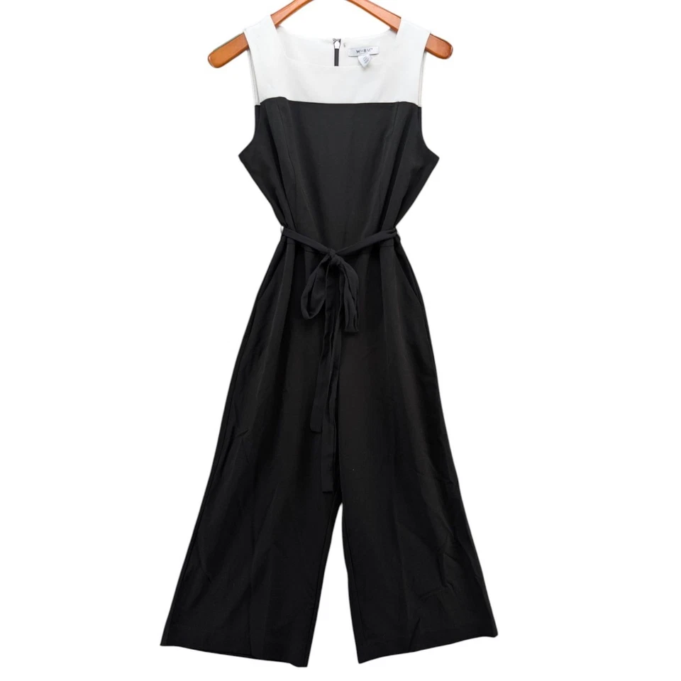 WHBM подпоясанный комбинезон женщин белый черный без рукавов широкие ноги эластичной размер 8 - Изображение 1 из 4