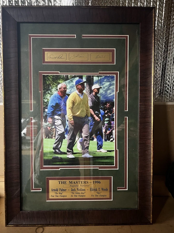 Foto enmarcada de The PGA Masters Augusta 1996 con Palmer, Nicklaus, Woods 22x16 Foto 1 de 1