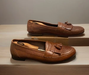 FLORSHEIM Brown Leather Woven Tassel Loafers Mens 13D Made In Brazil Style 30295 - Picture 1 of 18