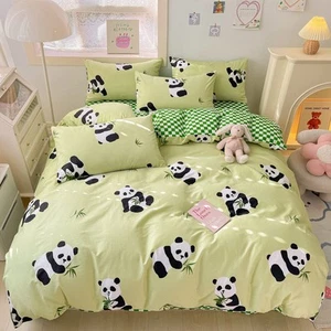 Panda Kids Duvet Cover Set Twin 100% Cotton Bedding for Boys Girls Teens Cart... - Picture 1 of 7