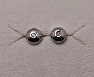Pendientes oro Blanco 18k 750 Mls. Media Bola Y Diamantes 0,02 Q. - Imagen 1 de 7