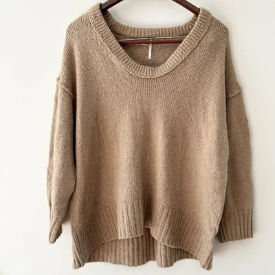 Suéter Free People Brookside Grande Pequeño Bronceado Slouchy Boho Túnica Relajada Foto 1 de 4