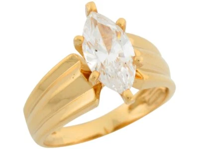 10k or 14k Yellow Gold White Marquise CZ Thick Band Solitaire Engagement Ring - Image 1 of 4
